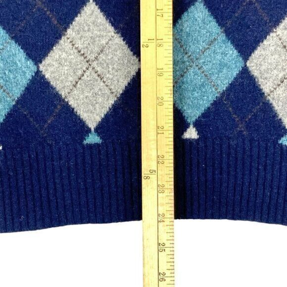 J. Crew 100% Lambswool Sweater Mens Large Blue Diamond Argyle Classic Pullover - Picture 12 of 15